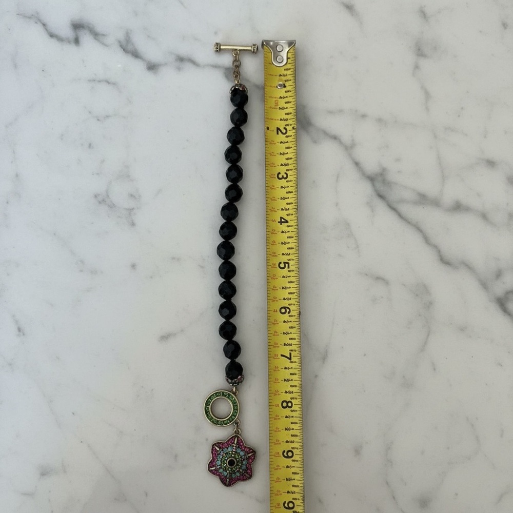 Heidi Daus Crystal Mandala Toggle Bracelet Black Faceted Beads Signed - Picture 5 of 6